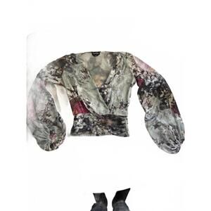 bebe Floral Print Sheer Long Sleeve Blouse